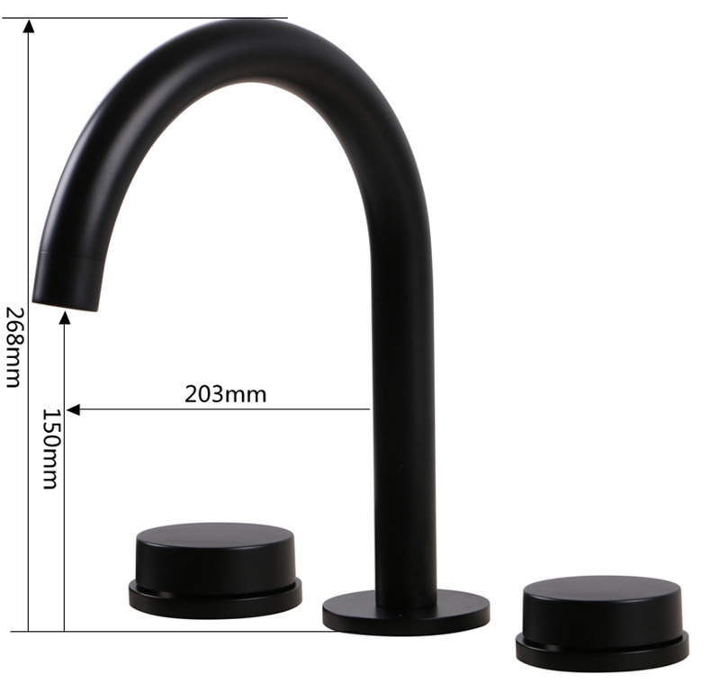 Basin Faucets Bathroom Sink Faucet Black/Chrome Brass 3 Holes Double Handle Luxury Bathbasin Bathtub Taps Hot & Cold Mixer W