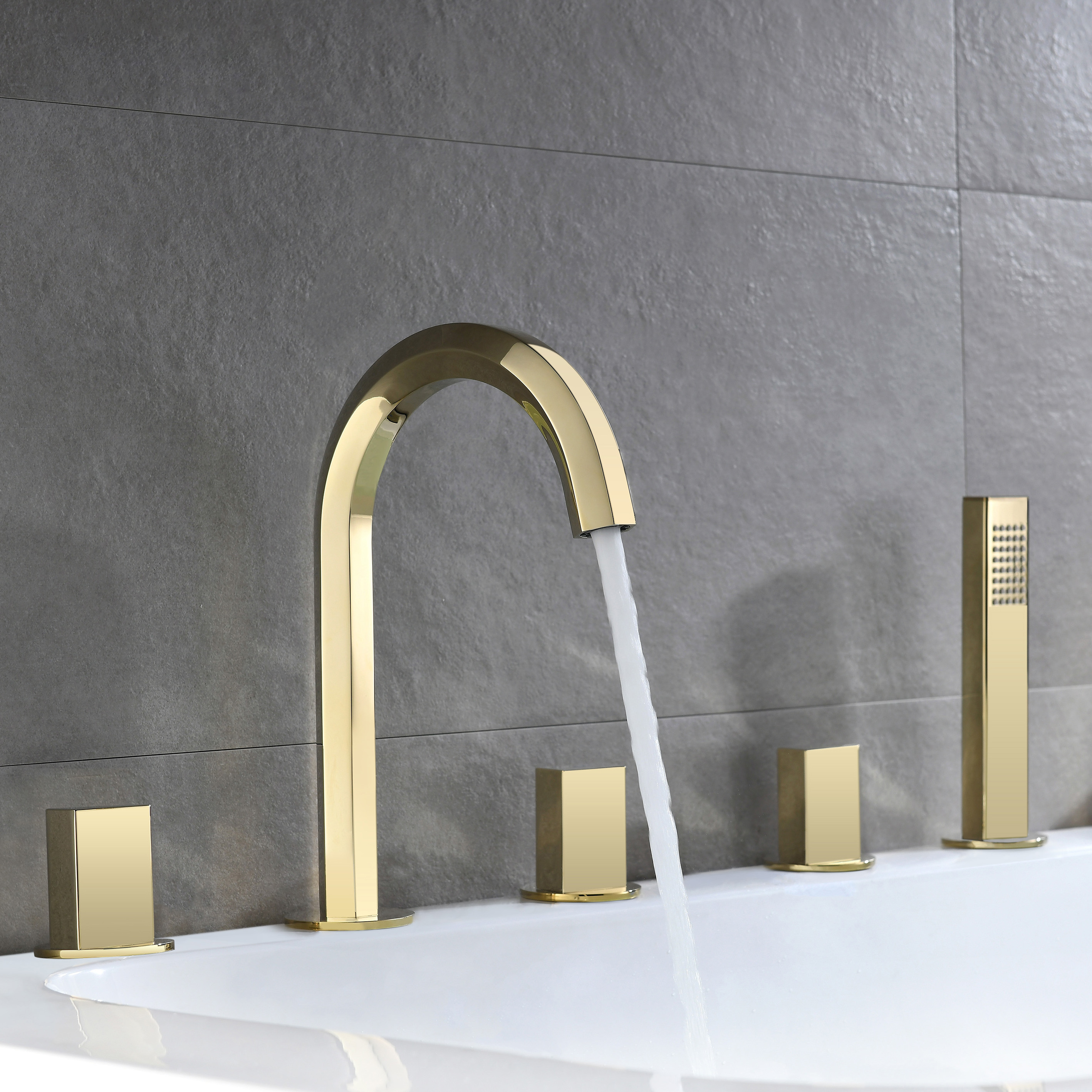 Gold Deck Mounted Conceal Style Waterfall Bathtub Faucet Hot And Cold Mixing Valve