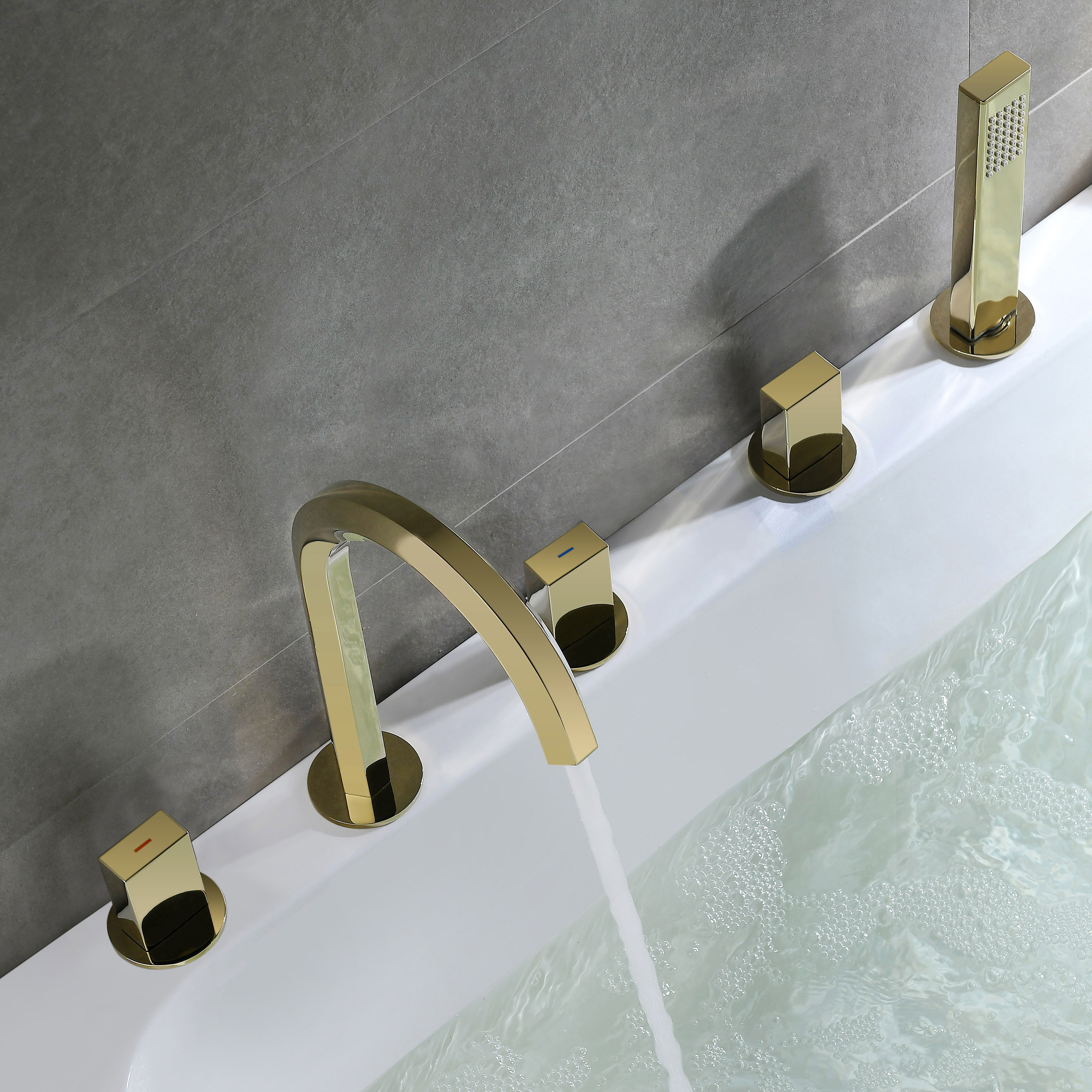 Gold Deck Mounted Conceal Style Waterfall Bathtub Faucet Hot And Cold Mixing Valve