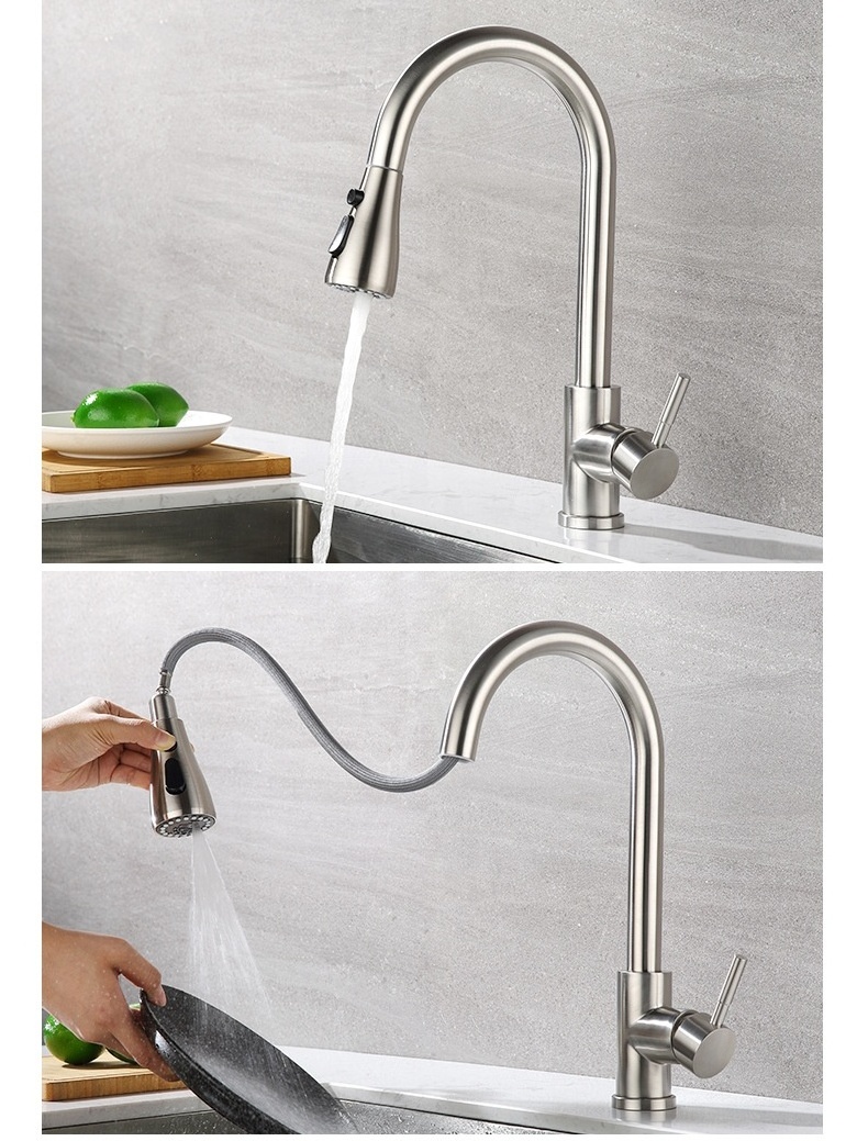 New Modern Style 304 Stainless Steel Kitchen Taps Pull Out Pull Down Kitchen Mixer Sink Faucet Sink Kitchen Faucets With Sprayer