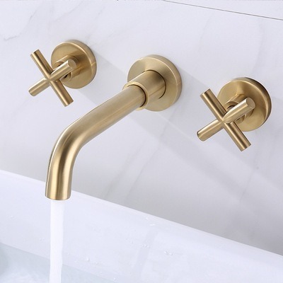 Bathroom Faucet Solid Brass Wall Mount Two Handle Faucet Widespread Basin Mixer