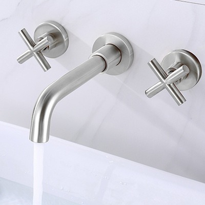 Bathroom Faucet Solid Brass Wall Mount Two Handle Faucet Widespread Basin Mixer