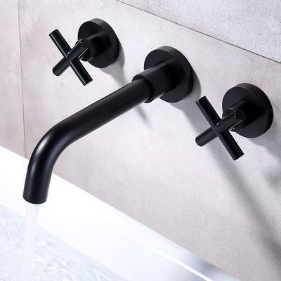 Bathroom Faucet Solid Brass Wall Mount Two Handle Faucet Widespread Basin Mixer