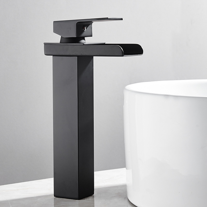 Square Washroom Black Taps China Single Handle Waterfall Black Bathroom Faucet