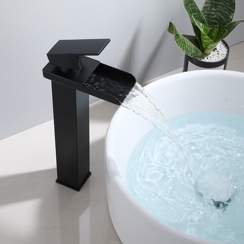 Square Washroom Black Taps China Single Handle Waterfall Black Bathroom Faucet