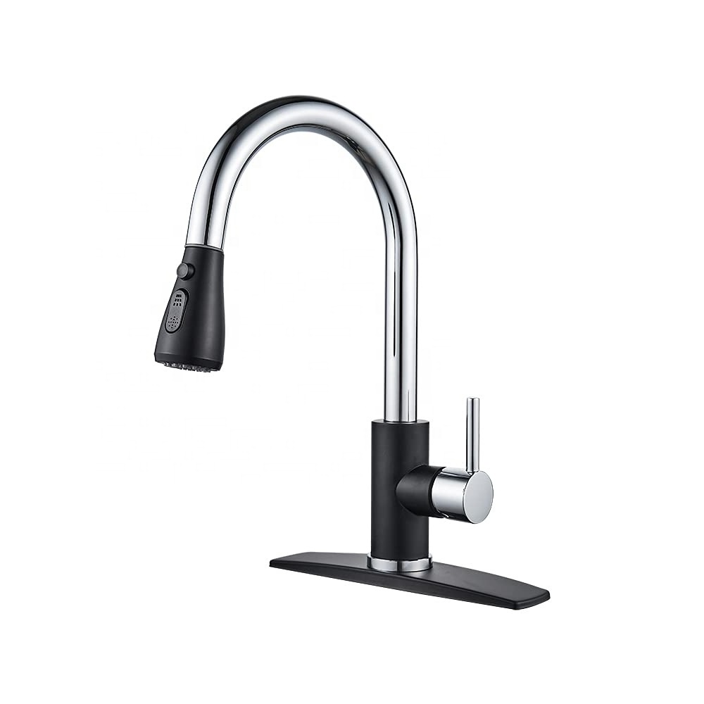 Kitchen Faucet with Pull Down Sprayer Brushed Black, High Arc Single Handle Kitchen Sink Faucet with Deck Plate, Commercial Mode