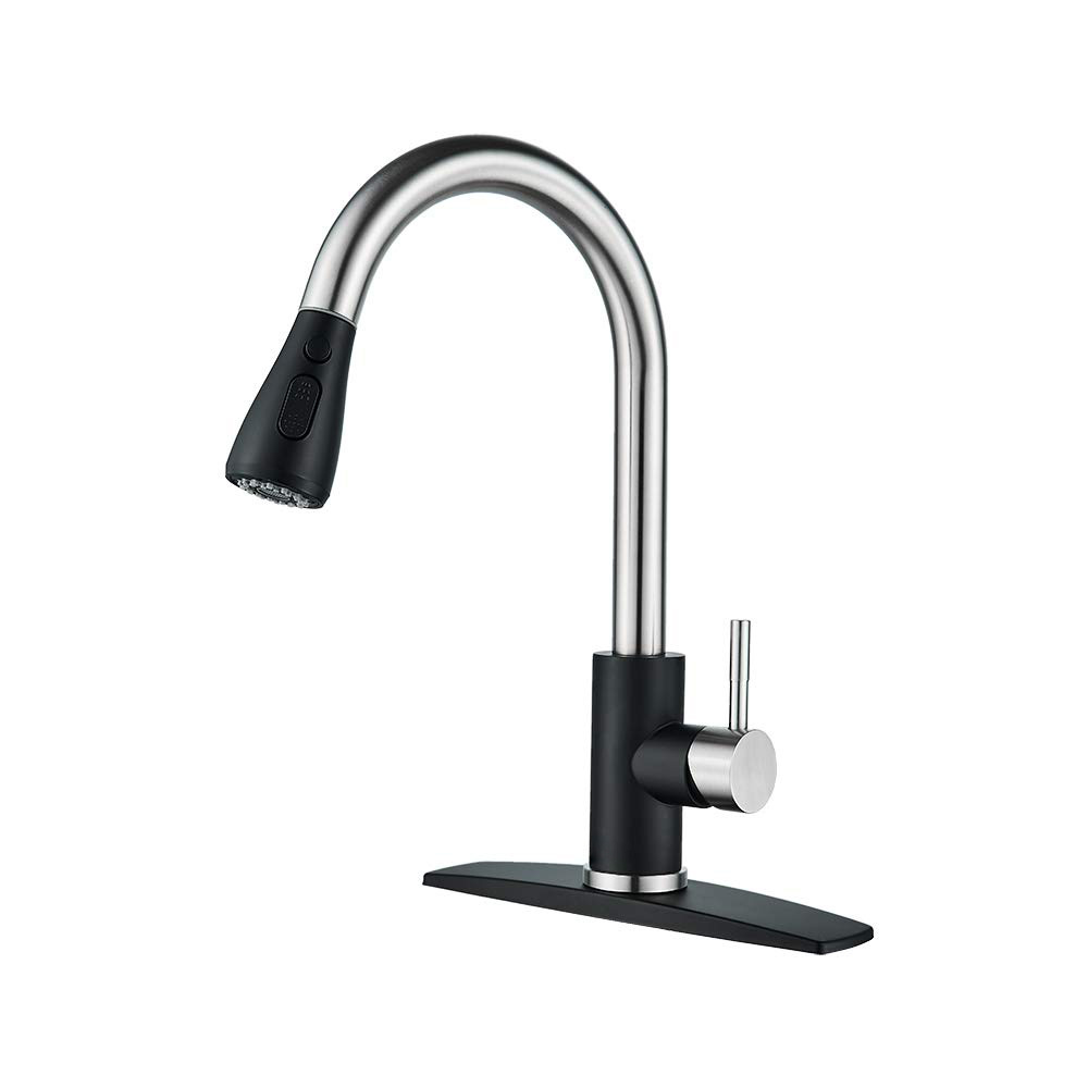 Kitchen Faucet with Pull Down Sprayer Brushed Black, High Arc Single Handle Kitchen Sink Faucet with Deck Plate, Commercial Mode