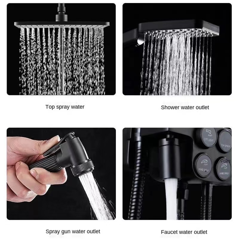 Black Digital Thermostatic Shower Faucet Set Wall Mounted Mixer Tap With Bathroom Shelf