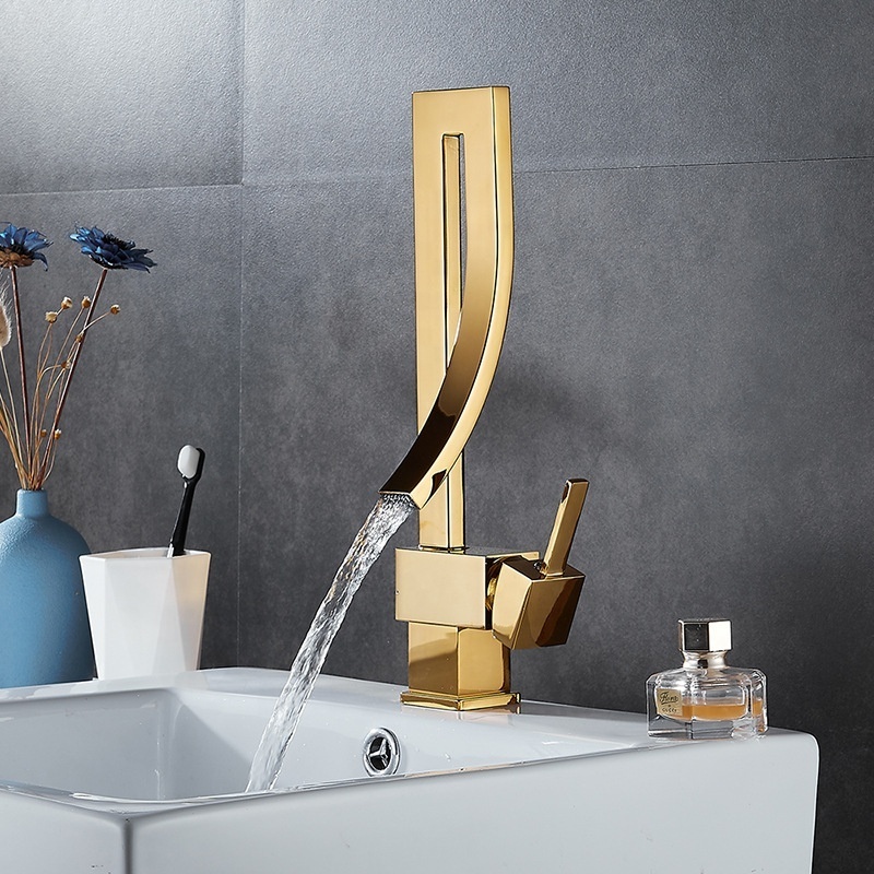 Gold Single Hole Modern Bathroom Water Basin Faucet