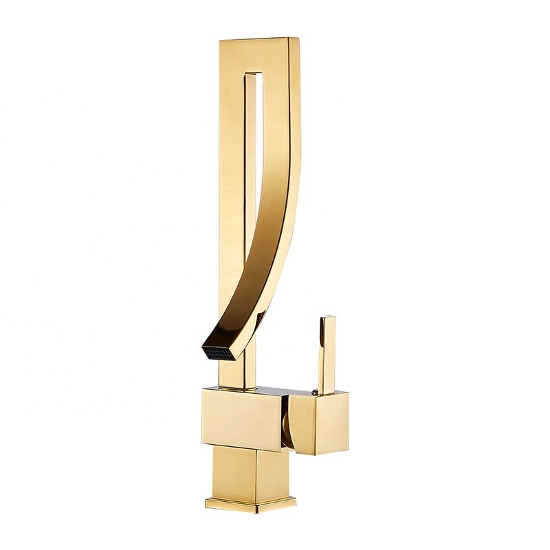 Gold Single Hole Modern Bathroom Water Basin Faucet