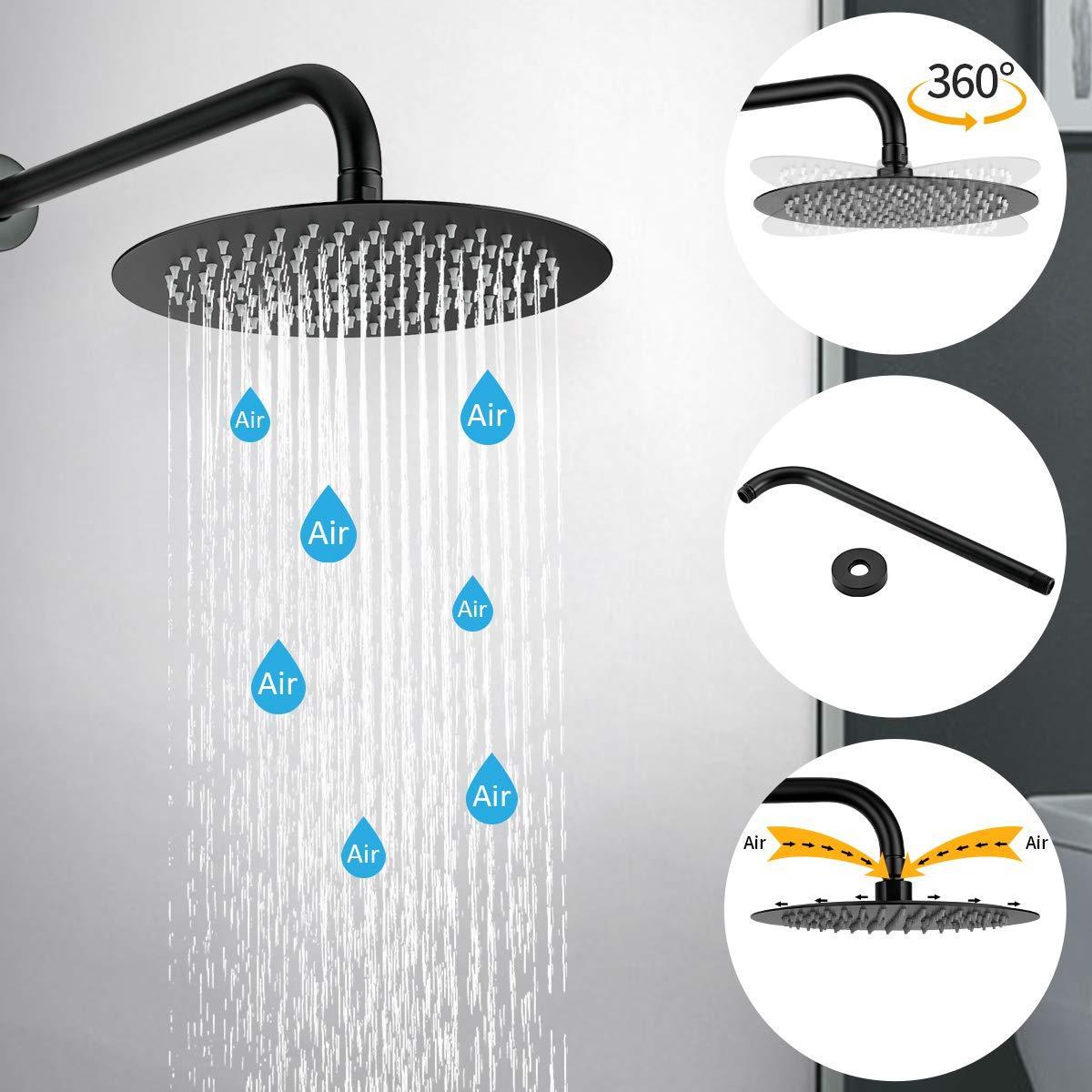 Matte Black Rain Shower System High Pressure Rainfall Shower Faucet and Head Combo Set