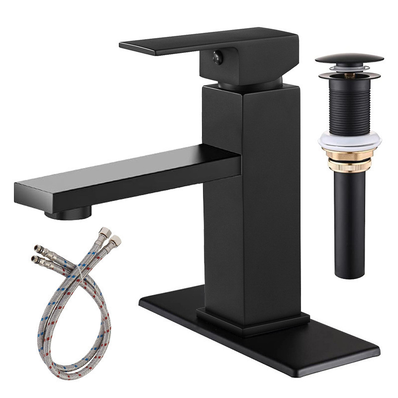 Bathroom Faucet Single Hole Bathroom Sink Faucet Matte Black Single Handle Vanity Basin Faucet with pop-up Drain