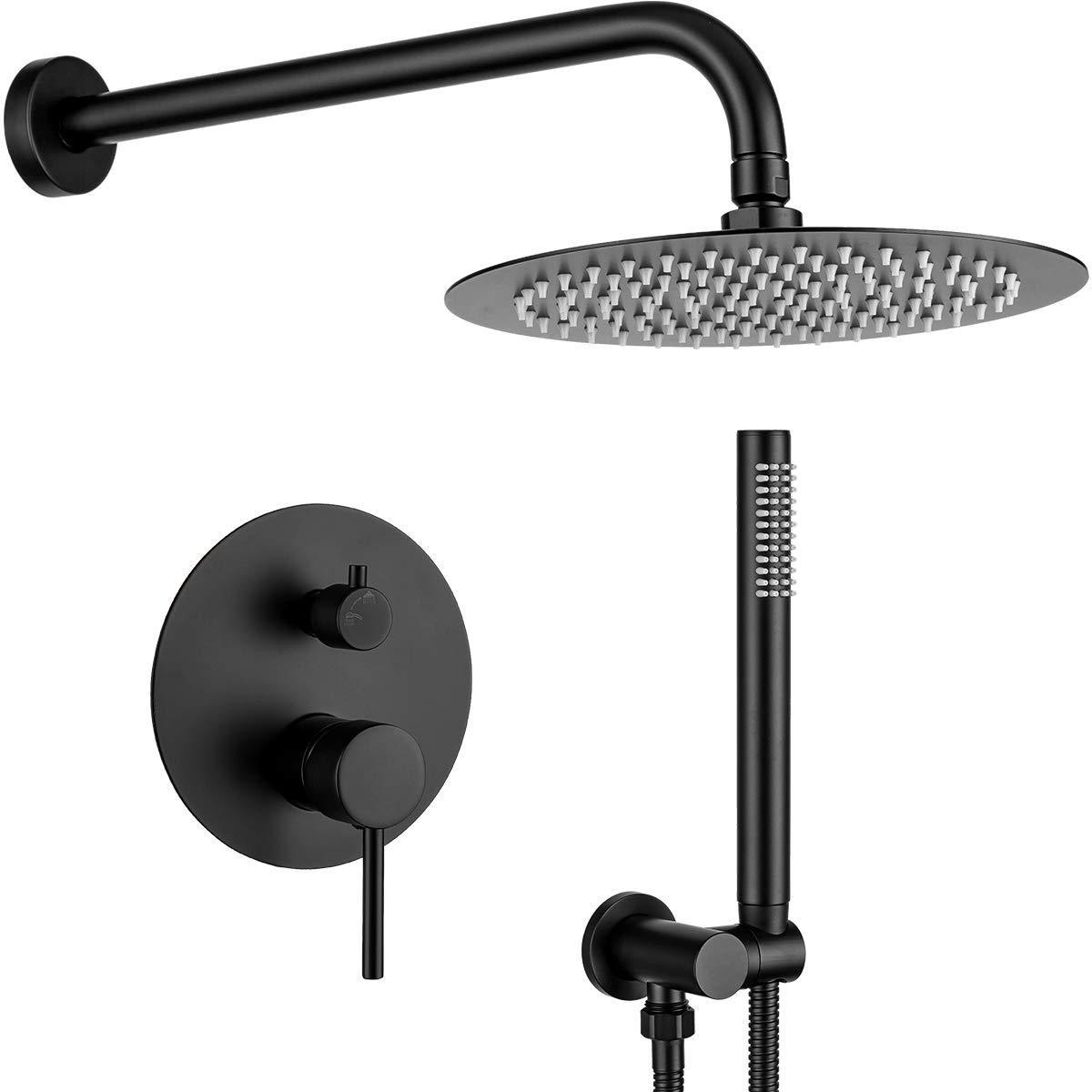 Matte Black Rain Shower System High Pressure Rainfall Shower Faucet and Head Combo Set