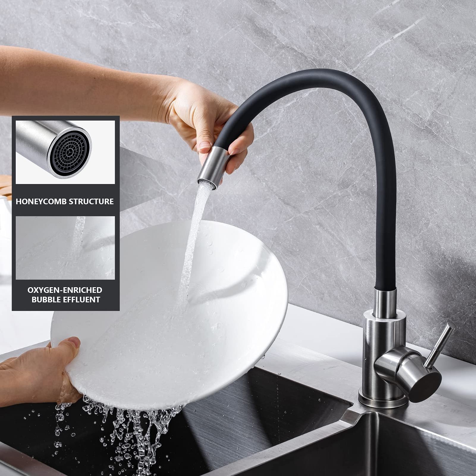 Lead Free Kitchen Faucet Matt Black and Brushed SUS304 flexible Swivel Single Handle Hot Clod Pull Out kitchen Mixer Tap