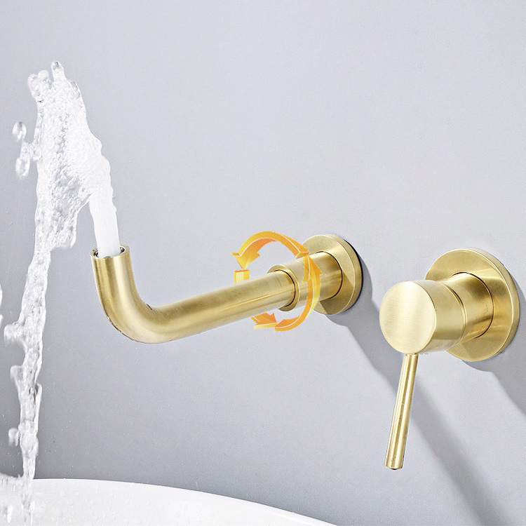 Wall Mount Tap Mounted Mixer Black Wash Brushed Gold 360 Rotation Dual Cross Handles Bathroom Vidric Waterfall Hot Basin Faucet