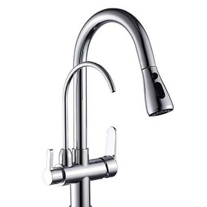 Dual handle 3 way water filter kitchen faucet pull down drinking water faucet brass chrome water purifier taps