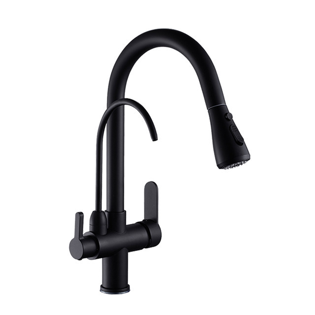 Dual handle 3 way water filter kitchen faucet pull down drinking water faucet brass chrome water purifier taps