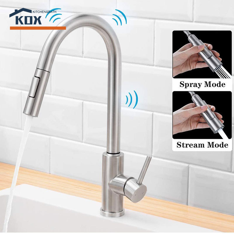 Hot and Cold Mixed Faucet Sensor Touch-less Faucet Pull out Kitchen Faucet