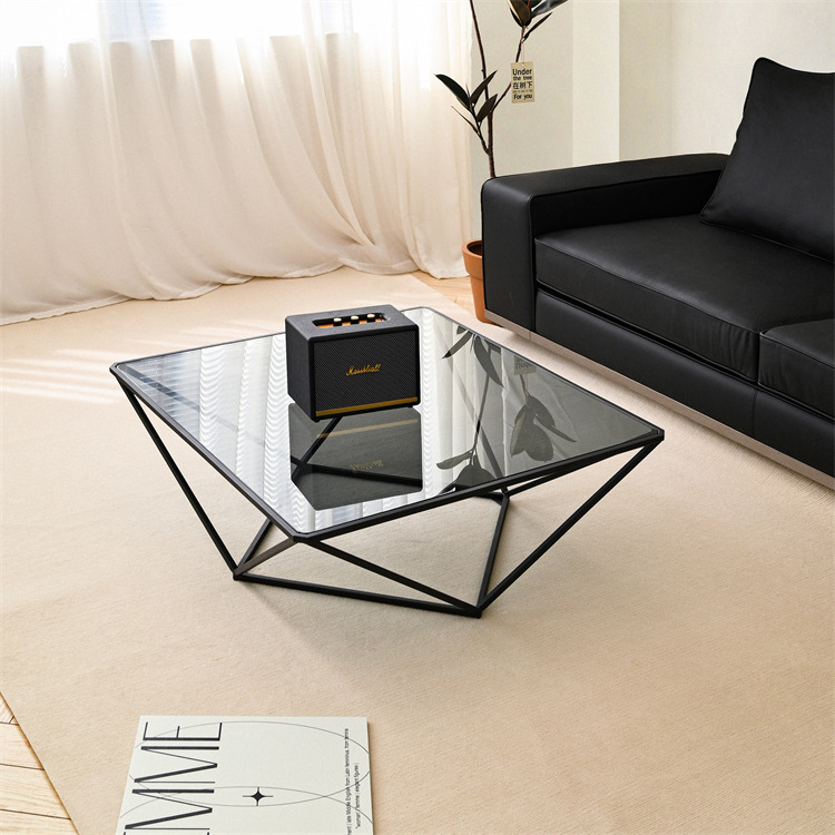 Modern Living Room Furniture Metal Center Coffee Tables Modern Luxury Gray Tempered Glass Top Coffee Side Table