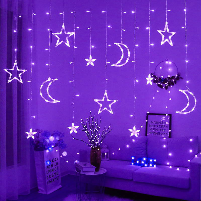 Eid Mubarak Ramadan Decorations Moon and Star Shape led curtain light Christmas lights decorative lights with factory price