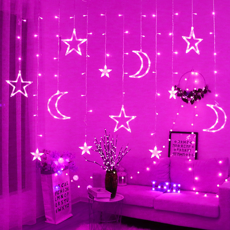 Eid Mubarak Ramadan Decorations Moon and Star Shape led curtain light Christmas lights decorative lights with factory price