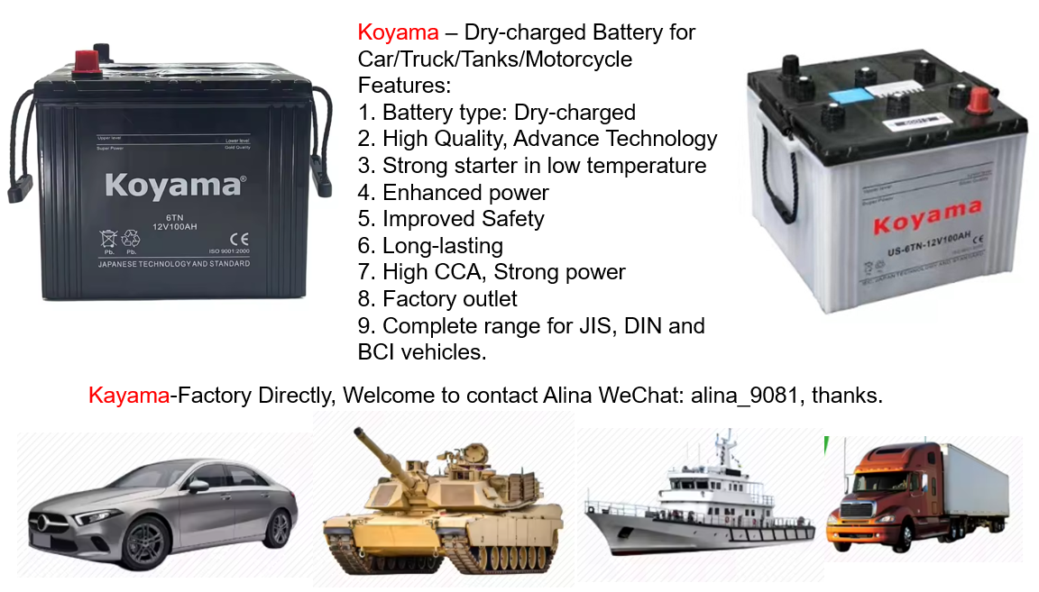 Koyama Original Dry-Charged Car Battery US-6TN 12V100Ah Auto Starting for Car/Truck/Tanks Branded Long-lasting OEM/ODM