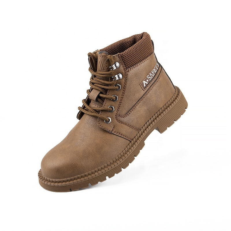 High Quality Brown Color Cow Leather Goodyear Welt Safety Boots with steel toe and plate Casual work shoes