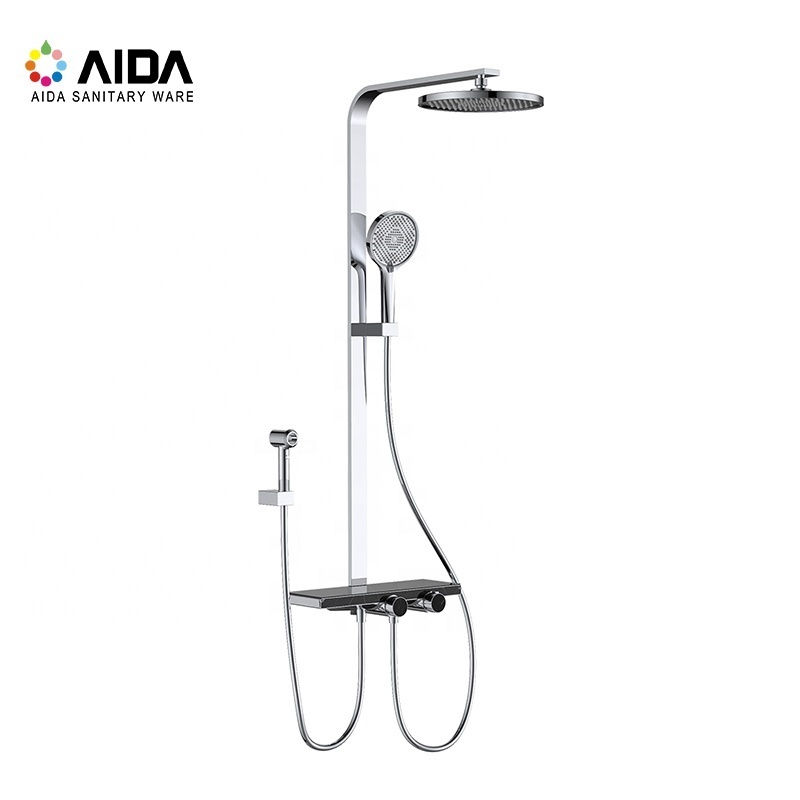 2022 Modern Chrome Bathroom Water Saving Waterfall Fixtures Double Rotating Pressure white Shower Faucet Head Set