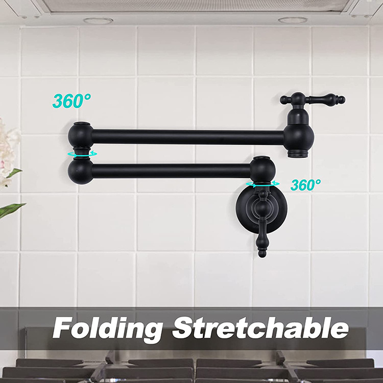 2022 Antique Flexible Kitchen Faucet Durable Matte Black Bronze Wall Mount Folding Pot Filler For Kitchen