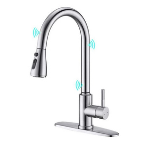 Touchless Stainless Steel Brushed Three Functions Pull Down Sprayer Mixers Kitchen Faucet For Sink Touch Sensor Kitchen Faucet