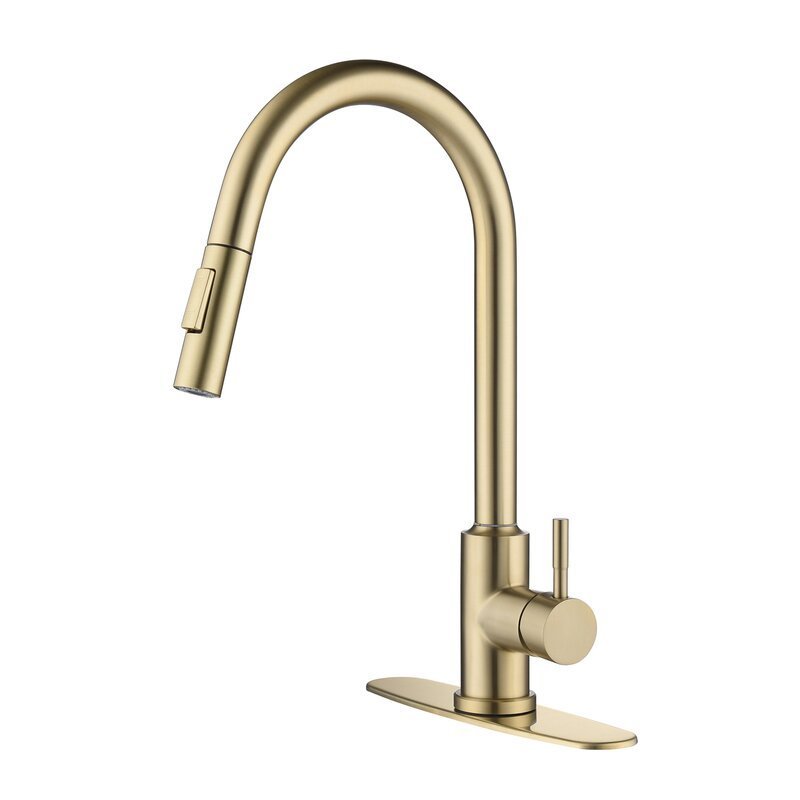 Brushed Gold Stainless Steel  Single Handle Kitchen Faucet with Pull Down Sprayer Infrared Motion Spring Sink Faucet