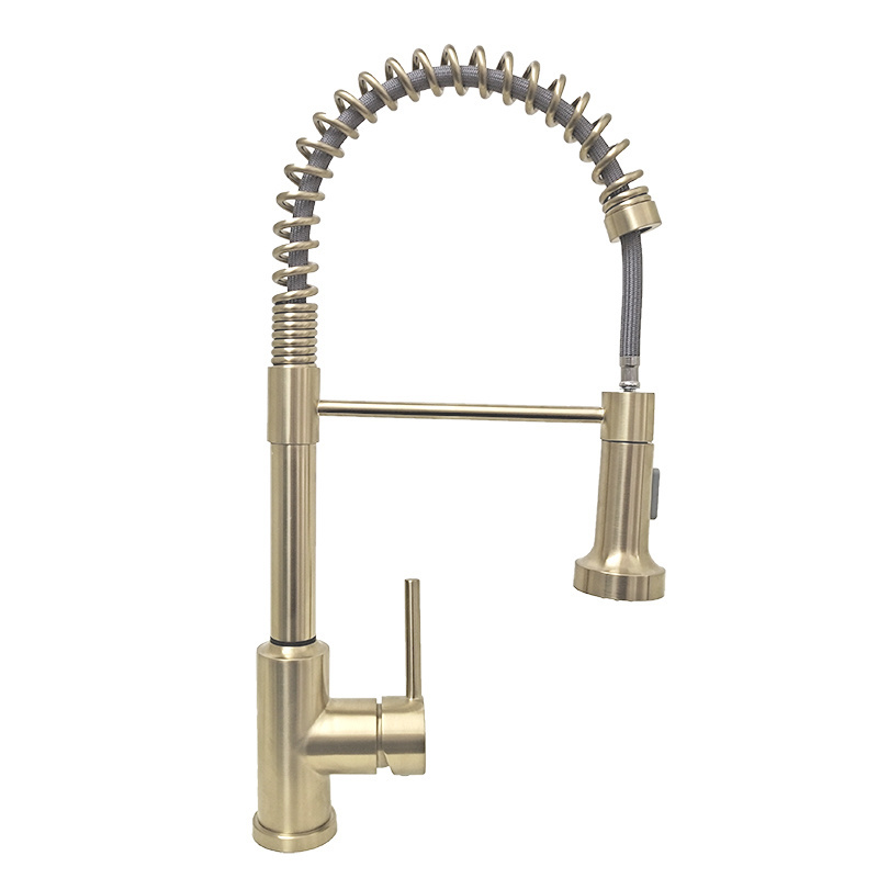 Brushed Gold Stainless Steel  Single Handle Kitchen Faucet with Pull Down Sprayer Infrared Motion Spring Sink Faucet