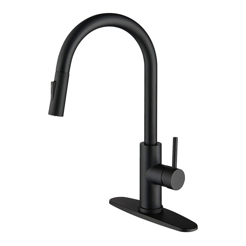 Black One Hole Single Handle Pull Out Kitchen Faucets Stainless steel kitchen Sink Faucet with Pull Down spray