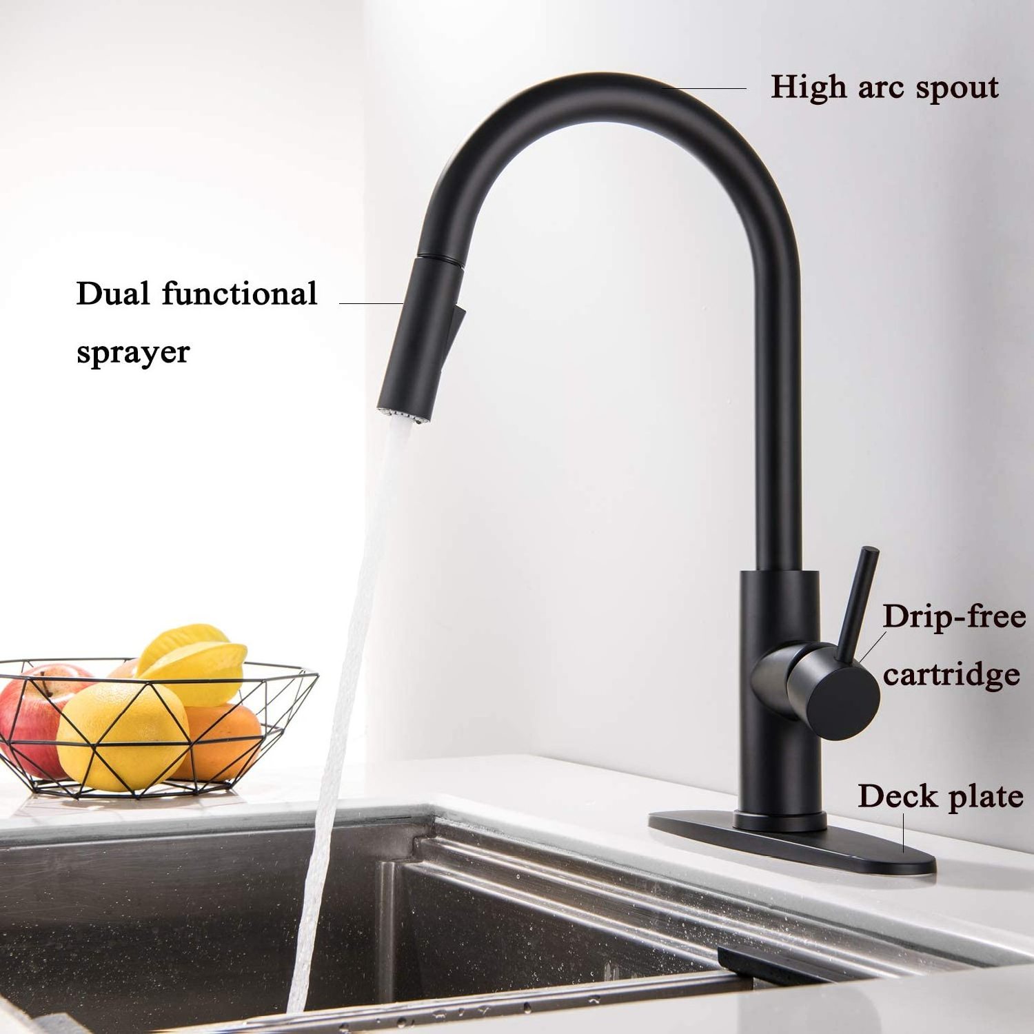 Black One Hole Single Handle Pull Out Kitchen Faucets Stainless steel kitchen Sink Faucet with Pull Down spray