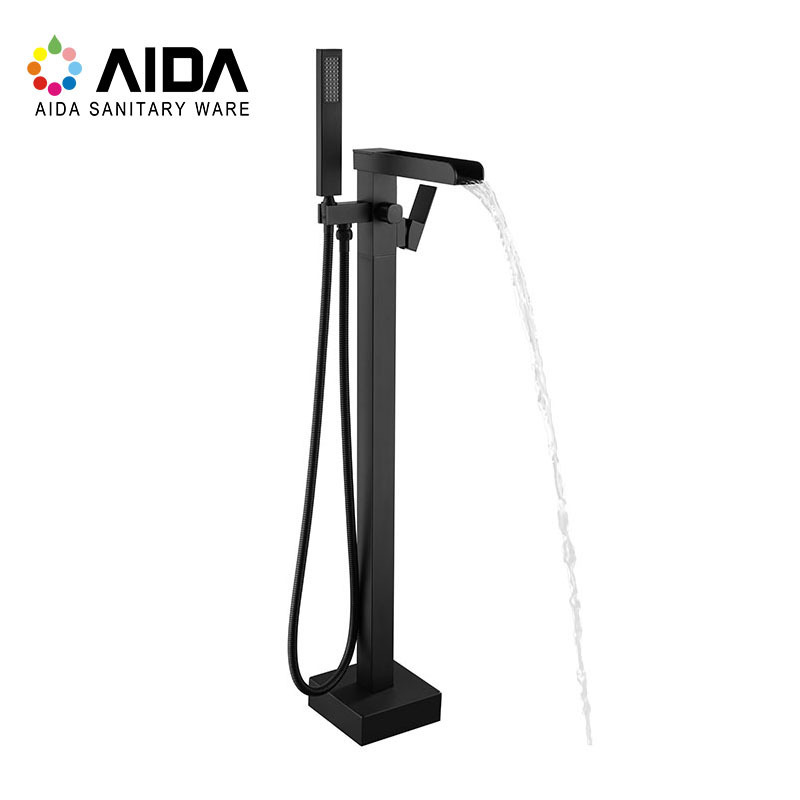 Mixer Taps Portable Stainless Steel Black Floor Mounted Waterfall Shower Freestanding Bathtub Faucets