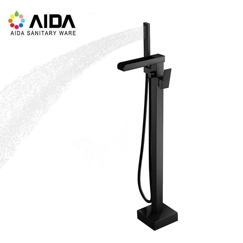 Mixer Taps Portable Stainless Steel Black Floor Mounted Waterfall Shower Freestanding Bathtub Faucets