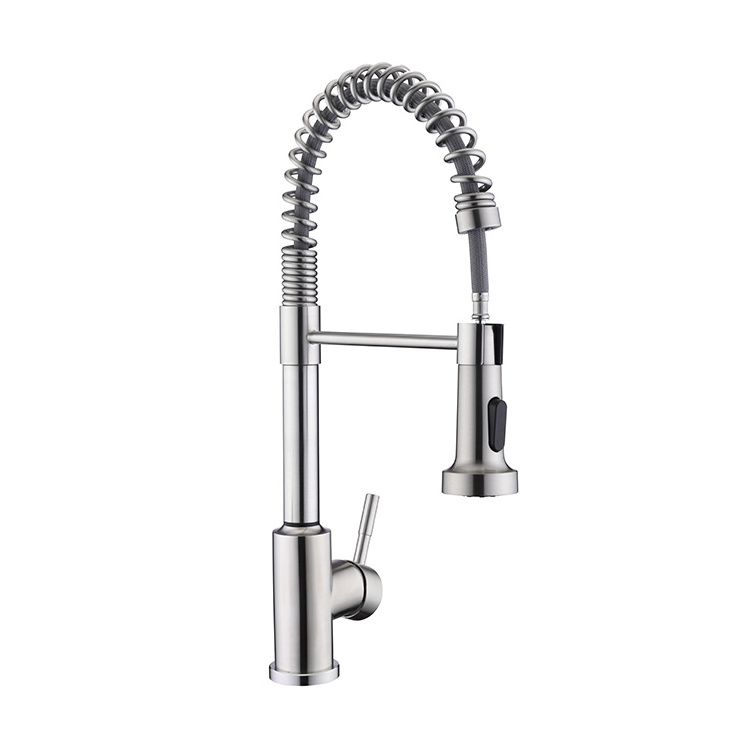 Factory Hot Sell Deck Mounted Brushed Nickel Stainless Steel Gold Silver Black Style Pull Out Sprayer Spring Kitchen Faucet