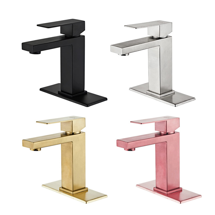 Black Gold Rose Brass Deck Mounted 1 Hole Single Handle Deck Mount Lavatory Mixer Tap Square Shaped Bathroom Sink Faucet