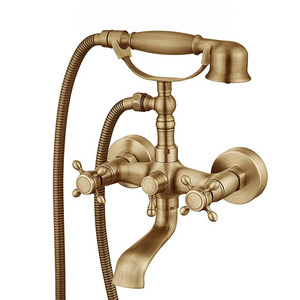 Freestanding Massage Shower Bath Mixer Brushed Gold Clawfoot Rod Wall Mount Bathtub Faucet and Tub Filler