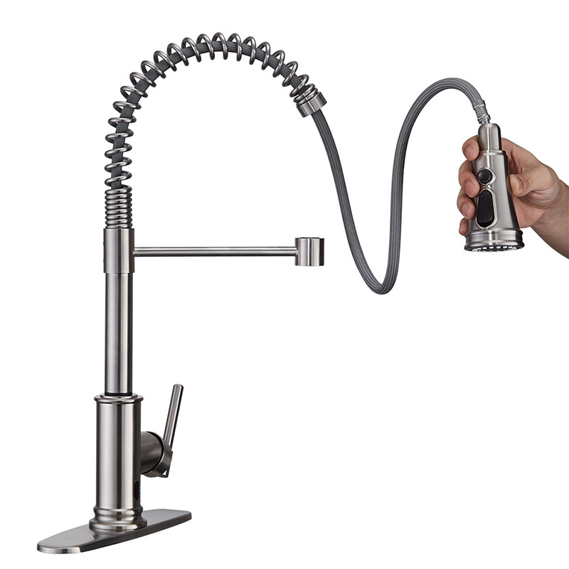 Stainless Steel Sensor Kitchen Faucet with 3 Function Smart Sprayer Hands Free Kitchen Faucet Motion Sensor Kitchen Faucet