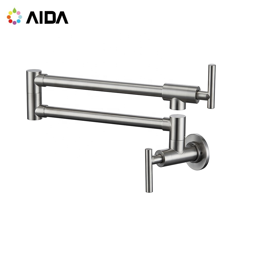 Guangdong Kaiping Wall Mount Pot Filler Flexible Brass Polished Nickel Foldable Kitchen Faucet