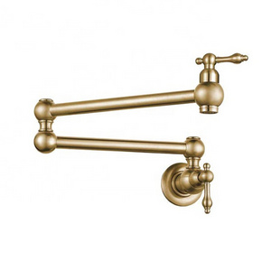 Commercial Wall Finishes Kitchen Sink Brass Wall Mount Single Hole Two Handle Brushed Gold Finish Pot Filler Folding Faucet