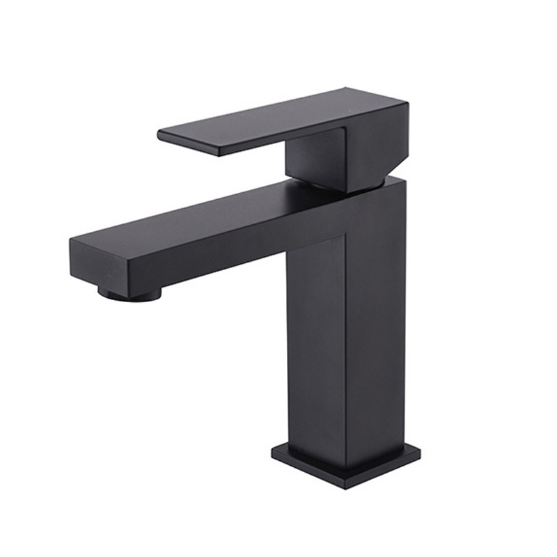 Black Square Brass Hot and Cold Water Taps Bathroom  Basin Mixer Faucet Single Hole Single Handle Batho Room Sink Faucet