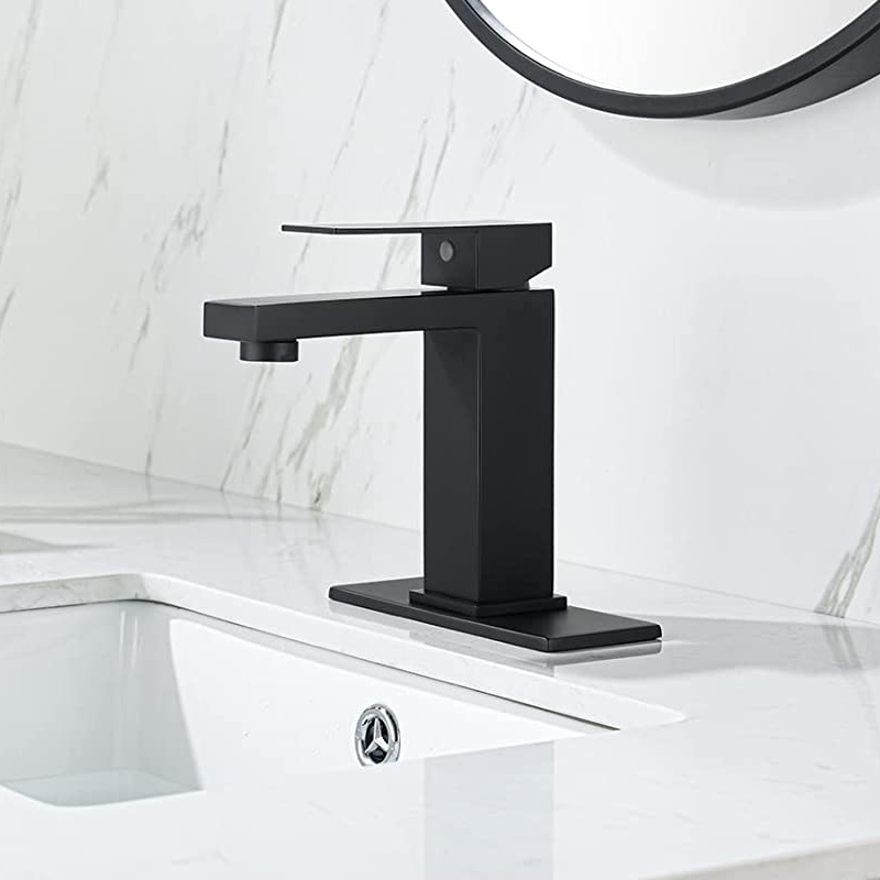 Black Square Brass Hot and Cold Water Taps Bathroom  Basin Mixer Faucet Single Hole Single Handle Batho Room Sink Faucet