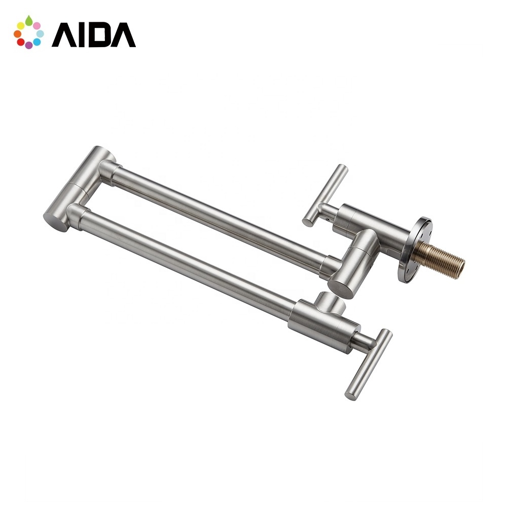 Guangdong Kaiping Wall Mount Pot Filler Flexible Brass Polished Nickel Foldable Kitchen Faucet