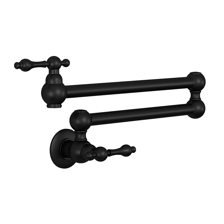 2022 Antique Flexible Kitchen Faucet Durable Matte Black Bronze Wall Mount Folding Pot Filler For Kitchen