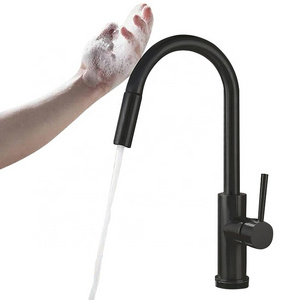 2 Function upc Matt Black Pull Down  Kitchen Faucet Retractable Sink Mixer Tap Touch Sensor Kitchen Faucet with Pull Out Sprayer