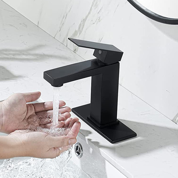 Black Square Brass Hot and Cold Water Taps Bathroom  Basin Mixer Faucet Single Hole Single Handle Batho Room Sink Faucet