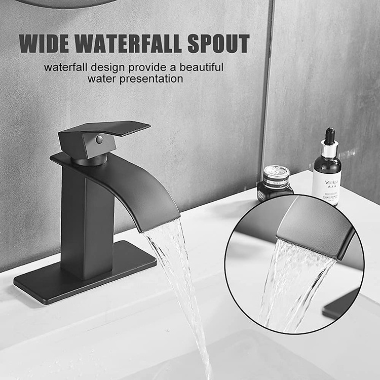 Black Square Brass Hot and Cold Water Taps Bathroom  Basin Mixer Faucet Single Hole Single Handle Batho Room Sink Faucet