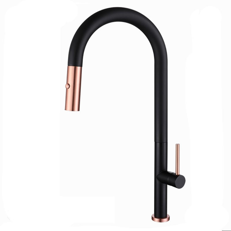 Pull Down Pull Out Kitchen Sink Faucet Rose Gold Design Single Handle 304 Stainless Steel New Black Modern Ceramic Faucet